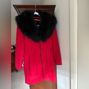 Alice + Olivia Wool Coat w Fox Fur Collar Medium